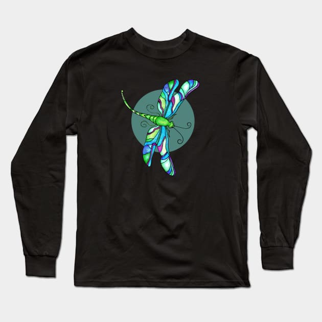 Stained Glass Dragonfly Long Sleeve T-Shirt by SandraGale Art